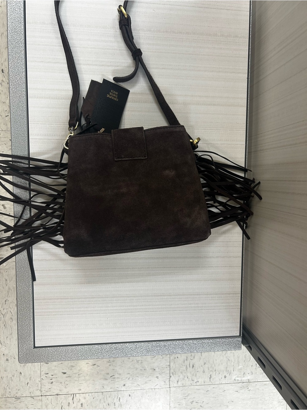 Fringe Suede Crossbody Bag in Dark Brown